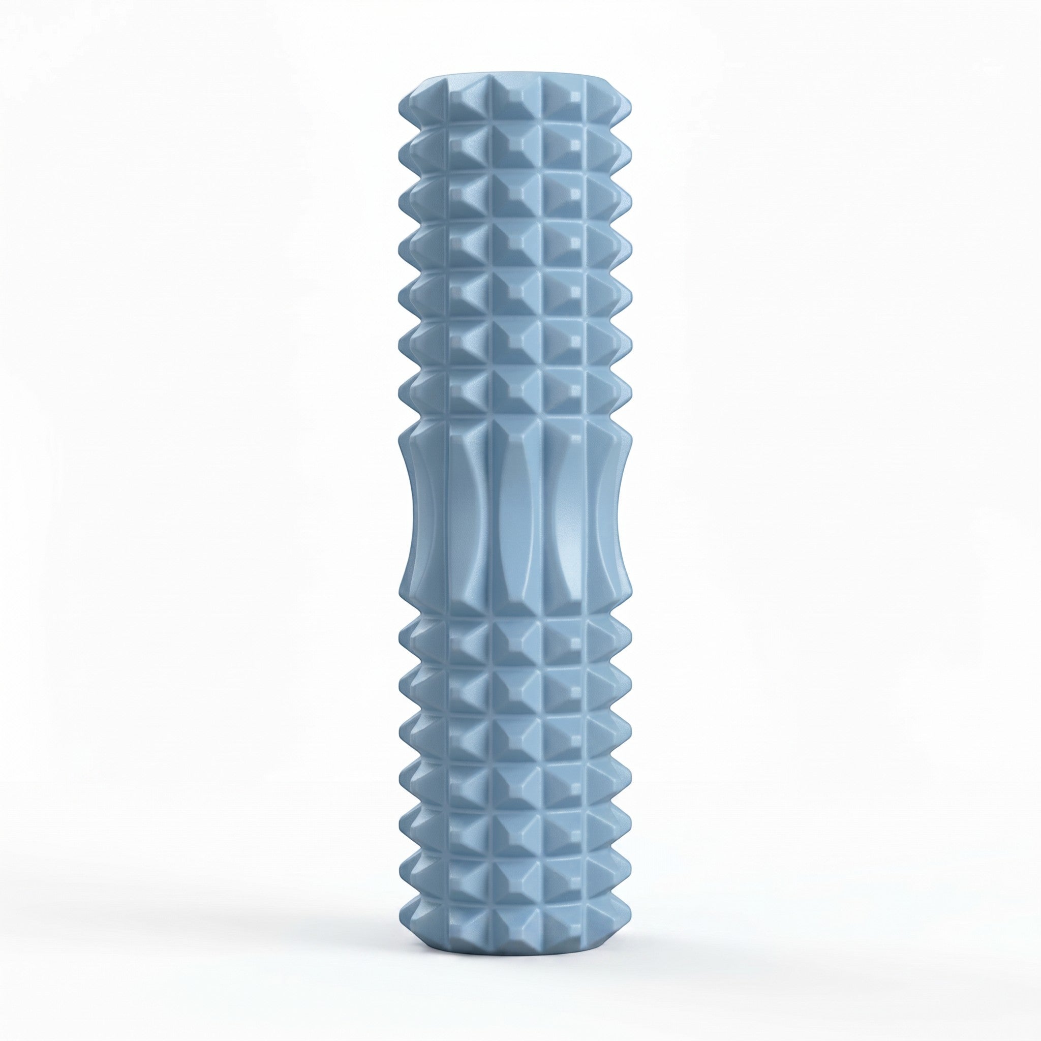 Relief Motion blue deep tissue massage foam roller with textured surface for muscle relief and flexibility.