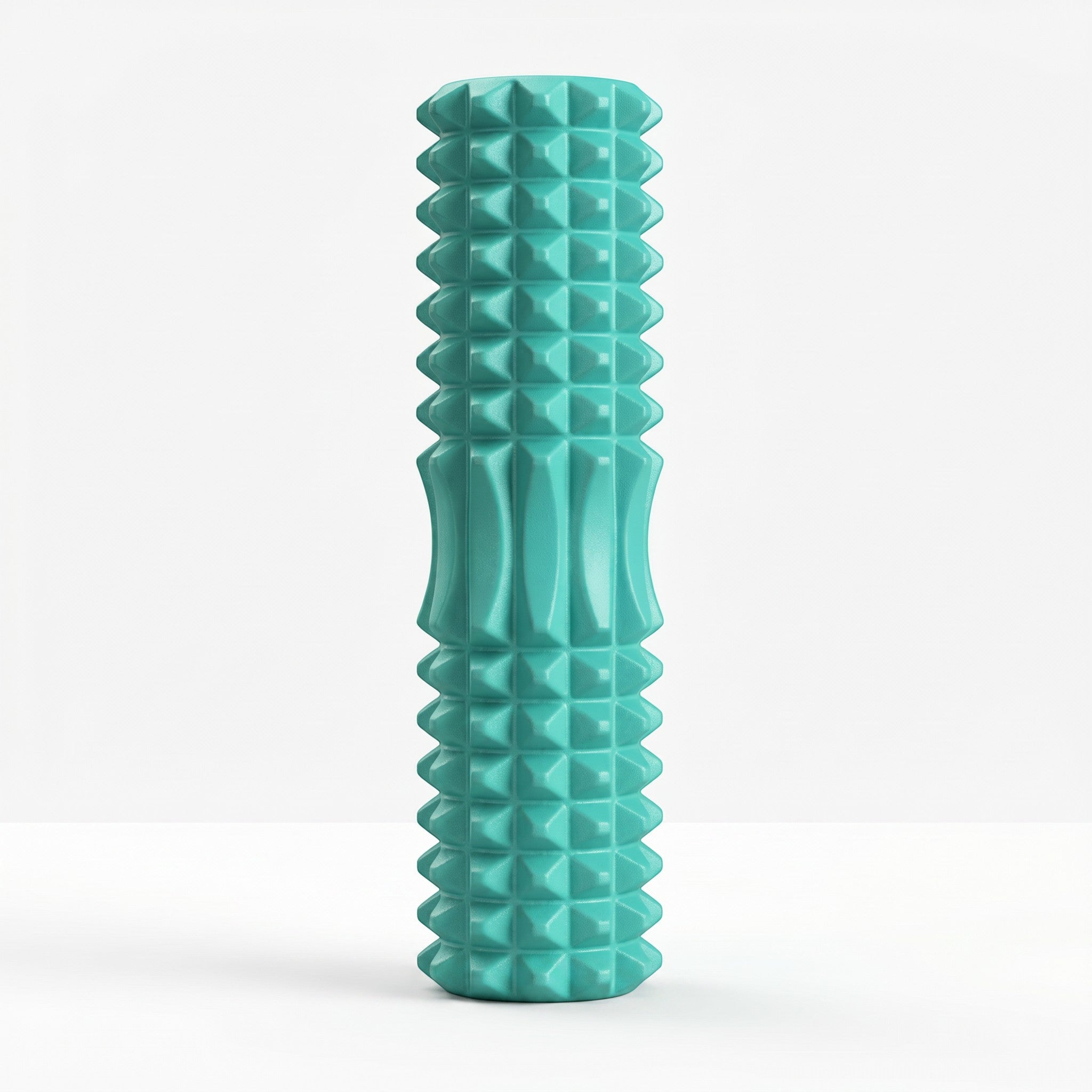 Relief Motion teal deep tissue massage foam roller with textured surface for muscle relief and flexibility.